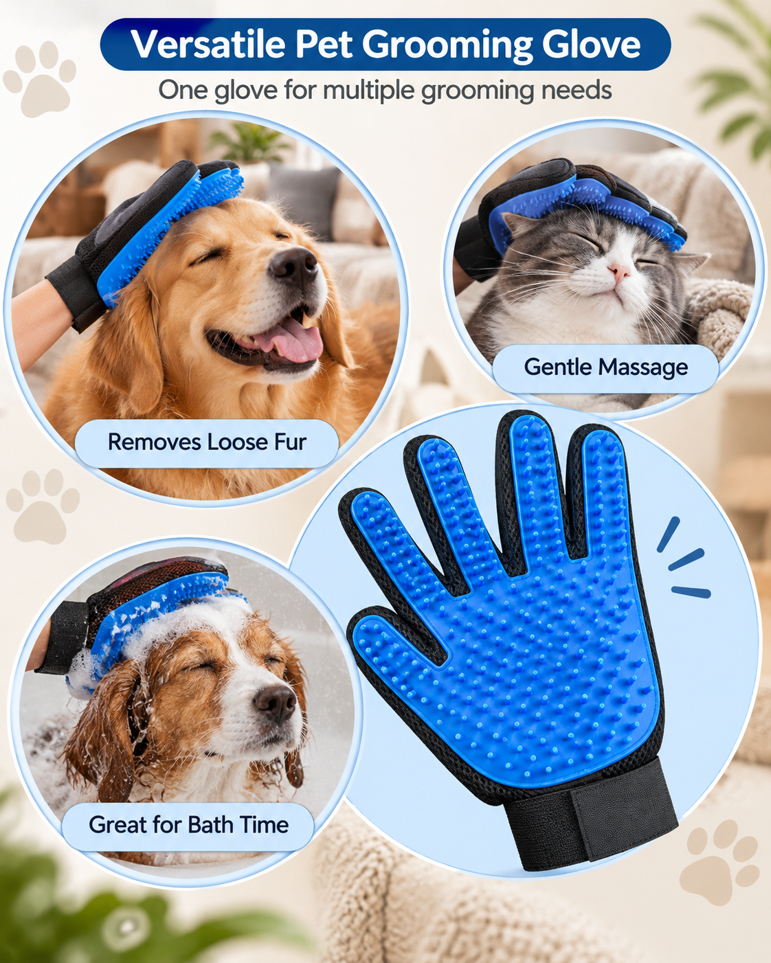 PawEase 5-Finger Grooming Gloves