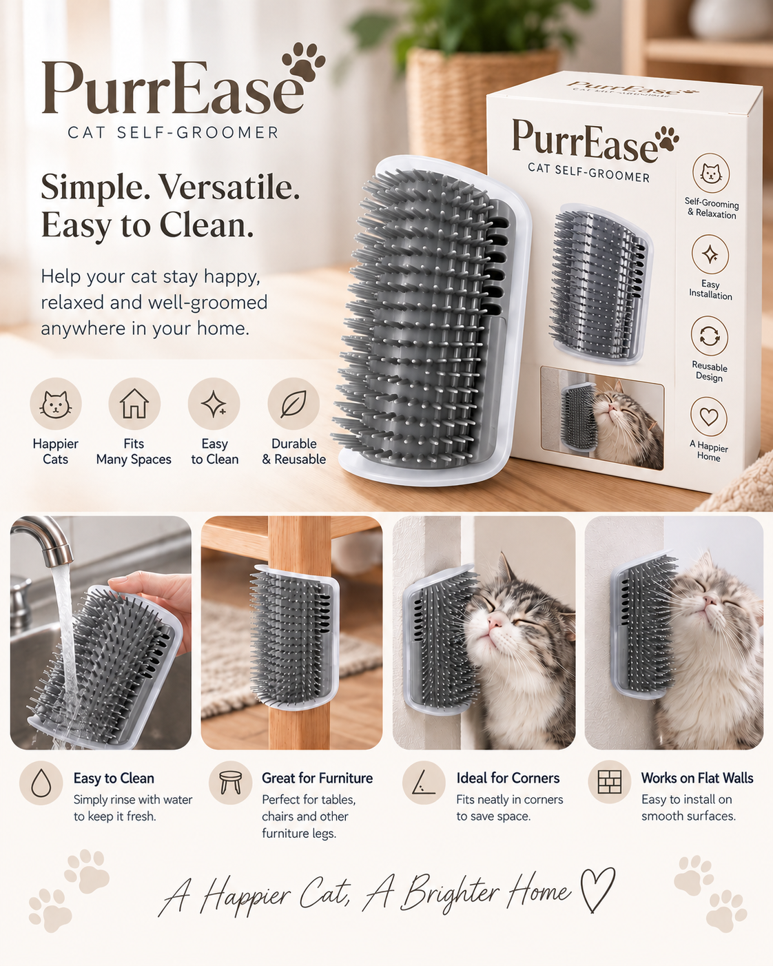 PurrEase Wall-Mounted Self-Grooming Cat Brush