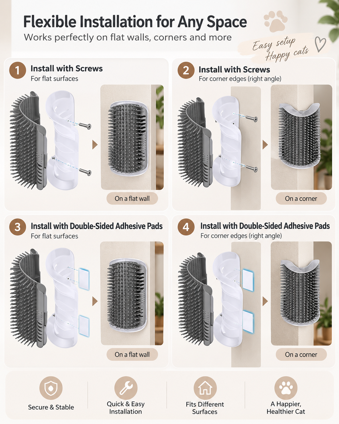 PurrEase Wall-Mounted Self-Grooming Cat Brush