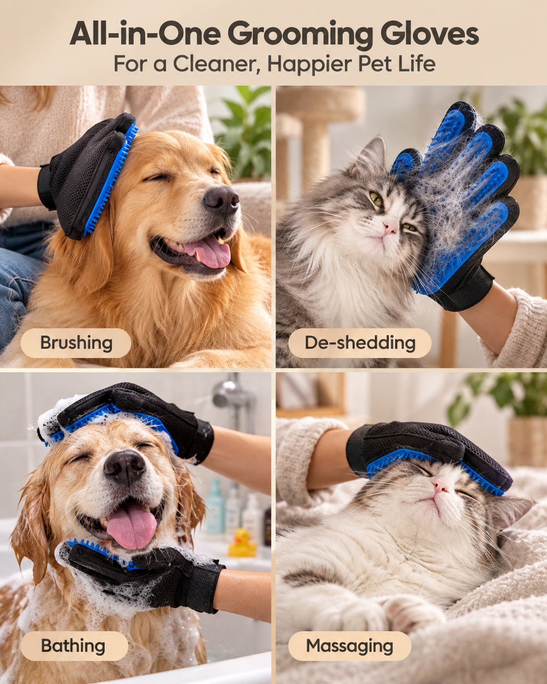 PawEase 5-Finger Grooming Gloves
