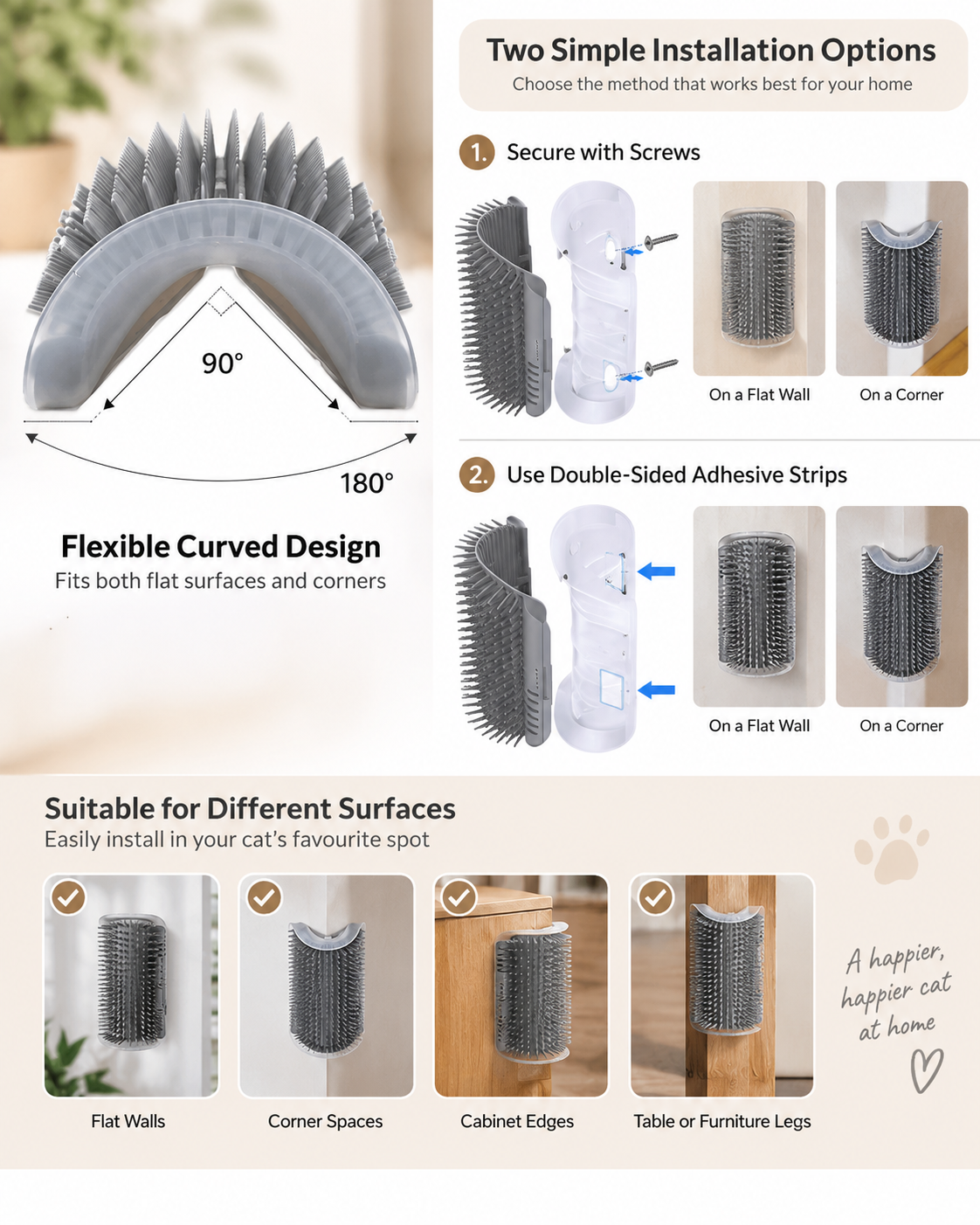 PurrEase Wall-Mounted Self-Grooming Cat Brush