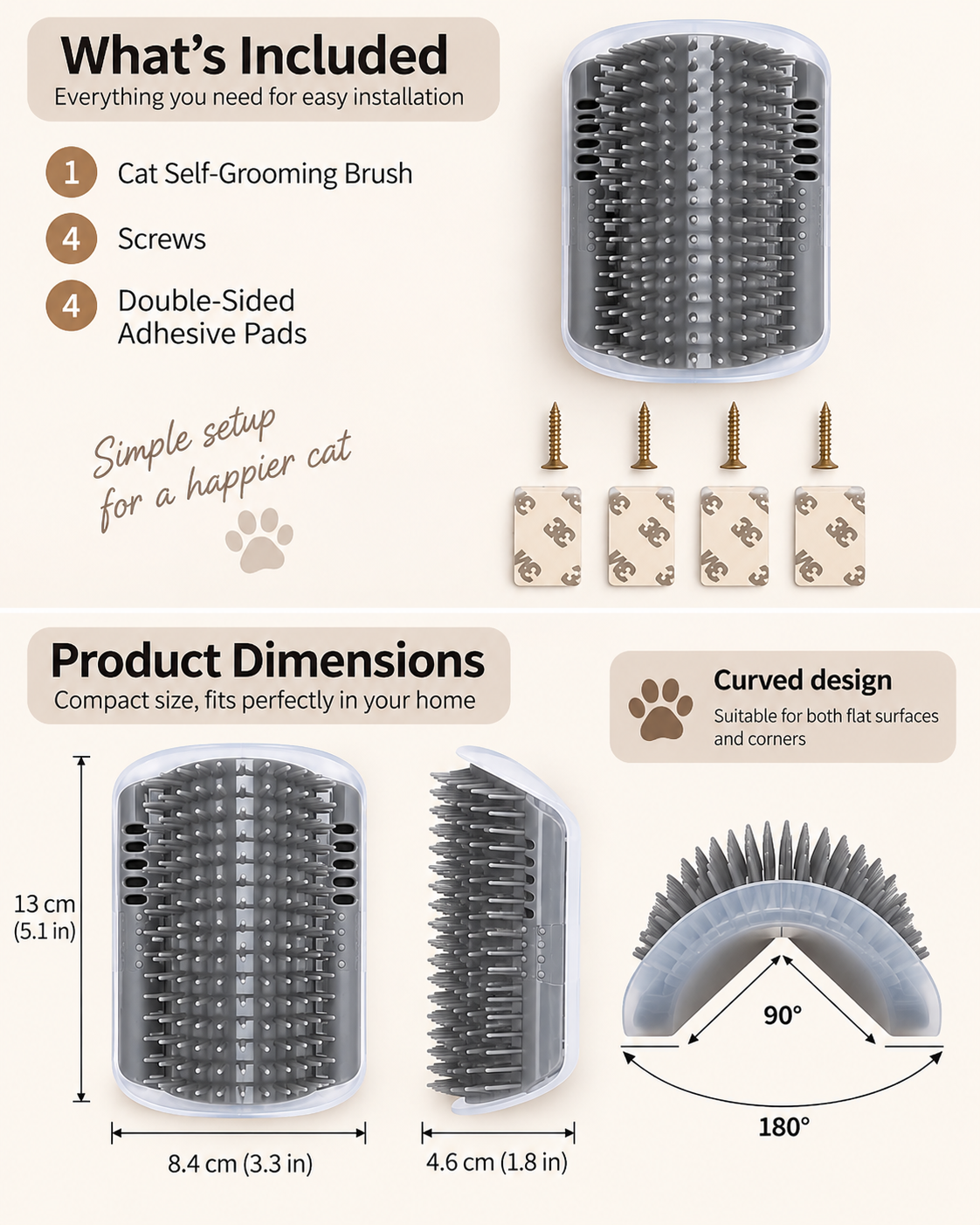 PurrEase Wall-Mounted Self-Grooming Cat Brush