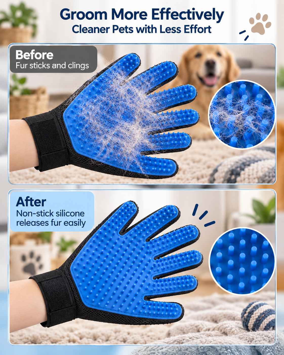 PawEase 5-Finger Grooming Gloves